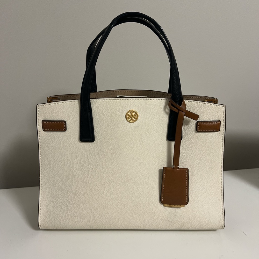 Tory Burch Cream, Black, and Brown bag